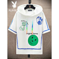 花花公子短袖T恤男2022新款潮流夏装宽松ins潮流连帽男士半袖上衣