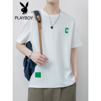 花花公子字母绣花夏装男士短袖T恤夏季青年男装圆领百搭潮牌男衫