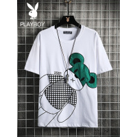 花花公子2022新款短袖T恤男潮牌小熊印花夏季休闲男装圆领上衣潮
