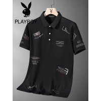 花花公子帅气简约POLO衫男士潮牌短袖字母印花薄款休闲夏季方领潮
