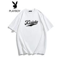 花花公子日系夏季字母印花圆领体恤男宽松休闲百搭短袖T恤潮牌男