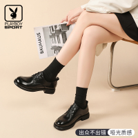 花花公子女鞋2022年夏季新款真皮系带英伦风小皮鞋女黑色厚底单鞋