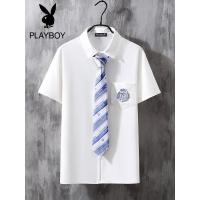 花花公子青少年领带短袖衬衫男潮ins痞帅高级感衬衣男士外套上衣