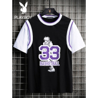 花花公子假两件短袖男夏季新款潮流休闲圆领宽松男士体恤上衣半袖