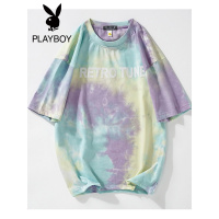 花花公子扎染短袖T恤男士港风宽松半袖宽松体休闲夏季上衣服港风