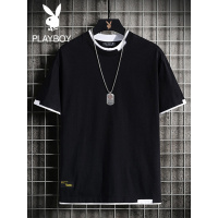 花花公子男士短袖T恤2022新款夏季日版假两件潮流体恤内搭打底衫
