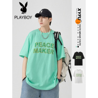 花花公子夏季T恤男短袖宽松百搭半袖ins潮牌五分袖体恤男生上衣服