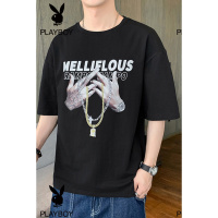 花花公子男士短袖T恤夏季韩版潮流男装2022新款宽松半袖潮牌衣服