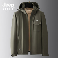 秋季男装夹克可脱卸连帽大码防风冲锋衣外套2022秋冬中年爸爸