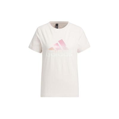 阿迪达斯adidas 印花字母休闲直筒圆领短袖T恤女款藕粉色10779617