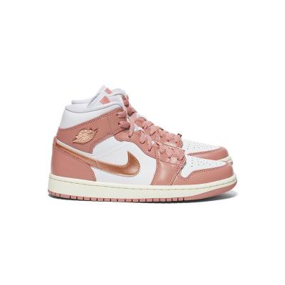 Air Jordan 1 Mid SE 高级皮革橡胶外底轻质气垫粉白色时尚篮球鞋