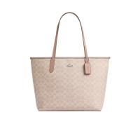 COACH 蔻驰女士托特包 时尚精致徽标双手柄涂层帆布休闲通勤手提包 礼物