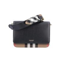 博柏利(BURBERRY)女款格纹单肩包真皮拼接纺织品可调节肩带磁扣通