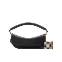 博柏利(BURBERRY)小牛皮女士单肩包可拆卸调节织带拉链闭合手绘边