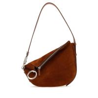 博柏利(BURBERRY)意大利工艺女款真皮拼接手提斜挎包棕色商务通勤