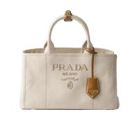 普拉达(PRADA)大号女士单肩包棉麻材质绣徽标多口袋设计时尚简约