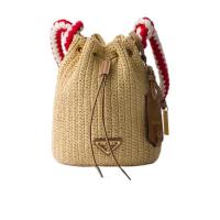 Prada/普拉达迷你水桶包钩针编织款棉绳手柄可调肩带时尚女包