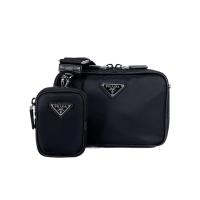 PradaLineaRossa徽标斜挎包织物皮革拼接可调节肩带
