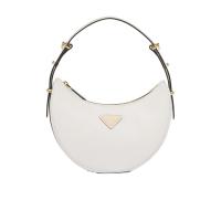 女款白色皮革单肩包 可调提手金属徽标拉链设计