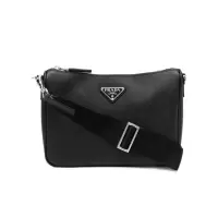 牛皮男士商务单肩包三角徽标拉链附小袋通勤手提斜挎包