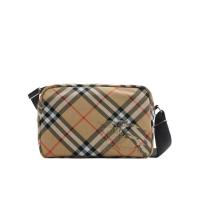 博柏利(BURBERRY)沙色格纹单肩包可调网纹肩带拉链设计多口袋实用