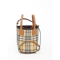 博柏利(BURBERRY)女士单肩桶包刺绣面料时尚百搭配饰金色五金手提