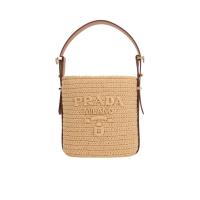 普拉达(PRADA)女士单肩包拉菲草拼接小牛皮徽标装饰时尚百搭配件