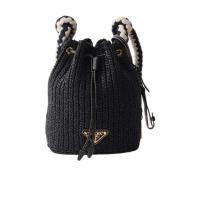 普拉达(PRADA)女士编织迷你水桶包可拆卸肩带抽绳闭合便携实用潮