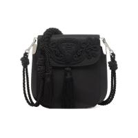 普拉达(PRADA)女士单肩包时尚刺绣流苏五金可拆卸肩带尼龙头层牛