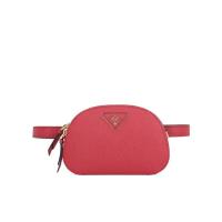 普拉达(PRADA)红色真皮腰包金色五金双向拉链经典徽标可调节腰带