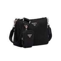 普拉达(PRADA)男士休闲百搭再生尼龙Saffiano皮革单肩包多功能可