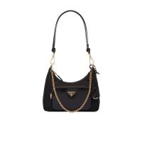 普拉达(PRADA)再生尼龙皮革拼接迷你单肩包潮酷百搭配饰金属三角