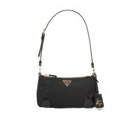 普拉达(PRADA)再生尼龙皮革拼接连帽单肩包时尚百搭配件女斜挎包