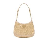 普拉达(PRADA)铂金色仿水晶装饰缎面白昼单肩包复古斜挎链条包日