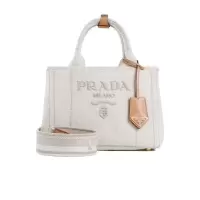 普拉达(PRADA)女士单肩包时尚百搭配饰徽标可调节肩带棉麻材质实