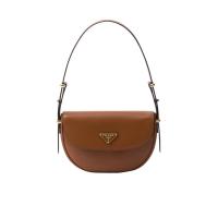 普拉达(PRADA)干邑色Nappa皮革单肩包可调节手提可延长肩带磁扣翻