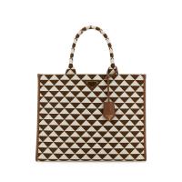 普拉达(PRADA)女士手提刺绣面料大符号单肩包手拿包真皮质感潮流