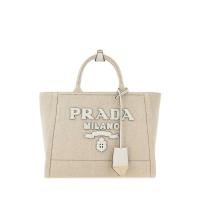 普拉达(PRADA)女士单肩包实用百搭配色亮眼手提斜挎布艺金色五金