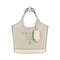 普拉达(PRADA)女士文艺复古帆布皮革拼接连帽手提单肩斜挎包