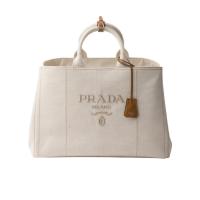 普拉达(PRADA)超大号亚麻混纺托特包休闲百搭配饰棉麻手提斜挎两