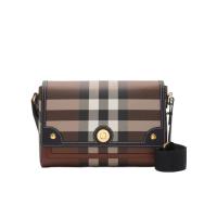 博柏利(BURBERRY)女士帆布拼接聚酯纤维单肩包手绘边点缀亮面白撞