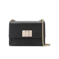 FURLA女士单肩包时尚翻盖链条包手提斜挎包商务休闲百搭配饰黑色