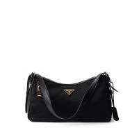 普拉达(PRADA)再生尼龙拼皮革锁扣链条单肩包时尚百搭配饰通勤手