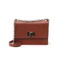 FURLA女士单肩包经典翻盖掀扣设计内置插袋链式肩带百搭配饰棕色