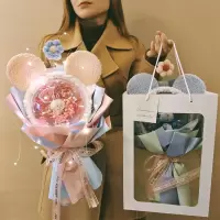 满天星干花花束永生花实用高级感七夕情人节礼物送女友小惊喜的生日礼物女生闺蜜老婆浪漫波波球彩灯花束有意义七夕节礼物送女友