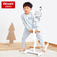Okayfit秋冬儿童通用保暖内衣纯棉打底内衣婴幼儿通用男孩女孩宝宝花纱肩开套装-蓝色80cm-130cm