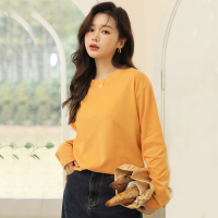 樵JIAO马卡龙棉T恤长袖宽松圆领春外穿女打底上衣0215-WJ-9622