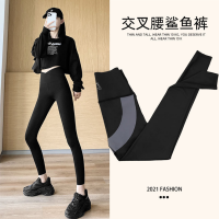 樵JIAO鲨鱼皮打底裤女外穿春款芭比交叉腰紧身瑜伽裤027-RT-S024