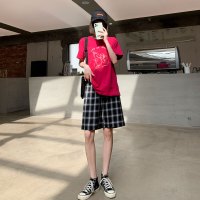 樵JIAO黑白格子短裤女夏季薄款高腰宽松直筒a字阔腿020-RT-Z038