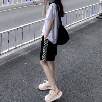 樵JIAO夏女薄款棋盘格子休闲阔腿裤五分中裤028-RT-Z094